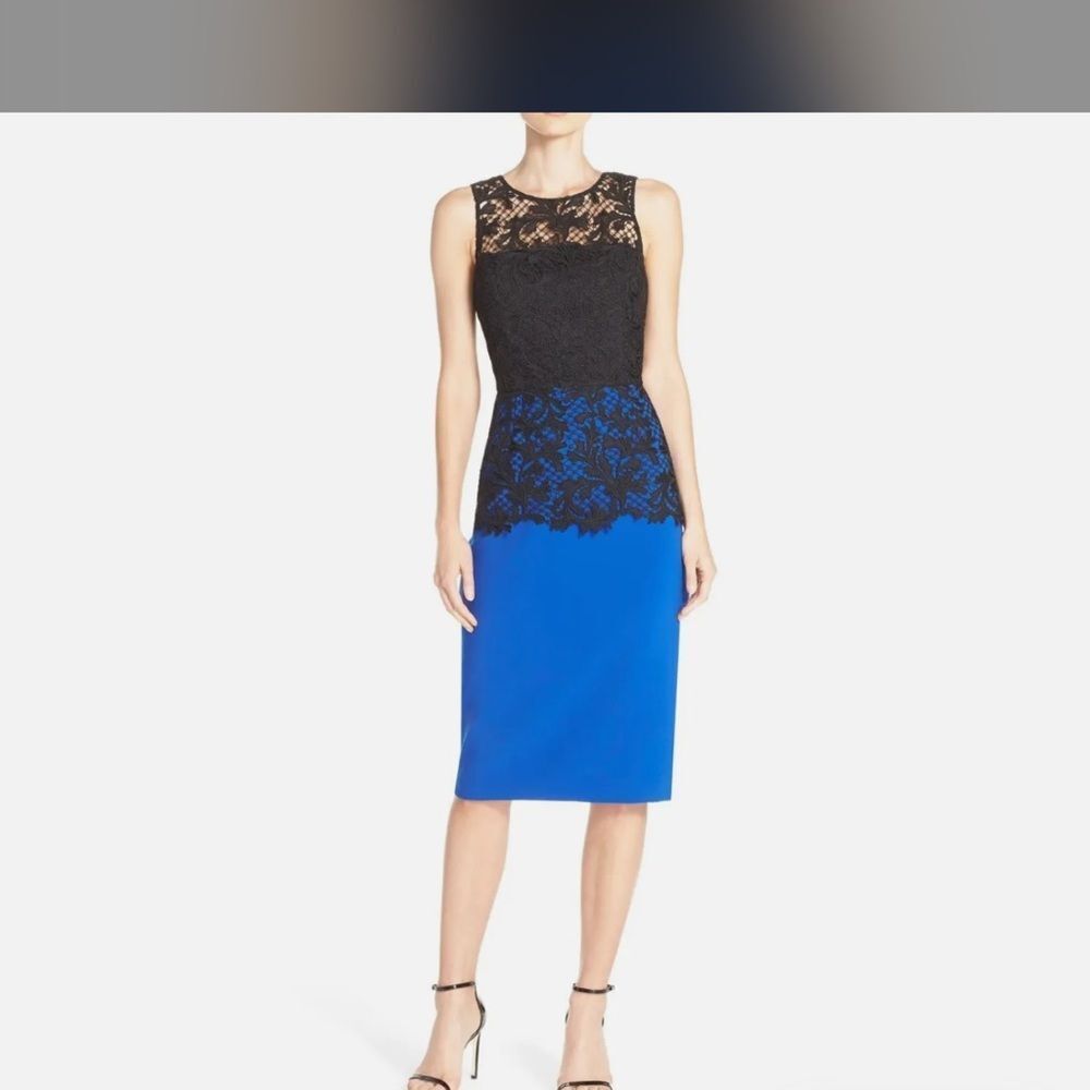 Sachin + Babi Elegant Black and Blue Midi Dress